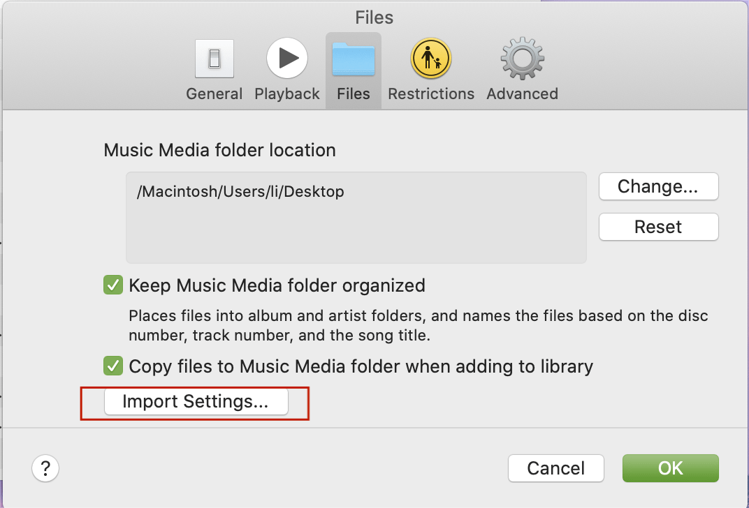 apple music import settings