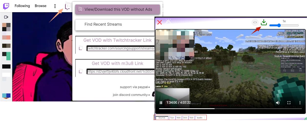 download twitch VODs with browser extension