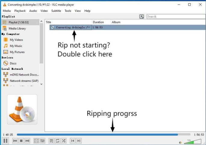 VLC rip DVD progress