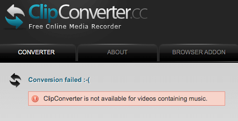 clipconverter is not available for videos containing music