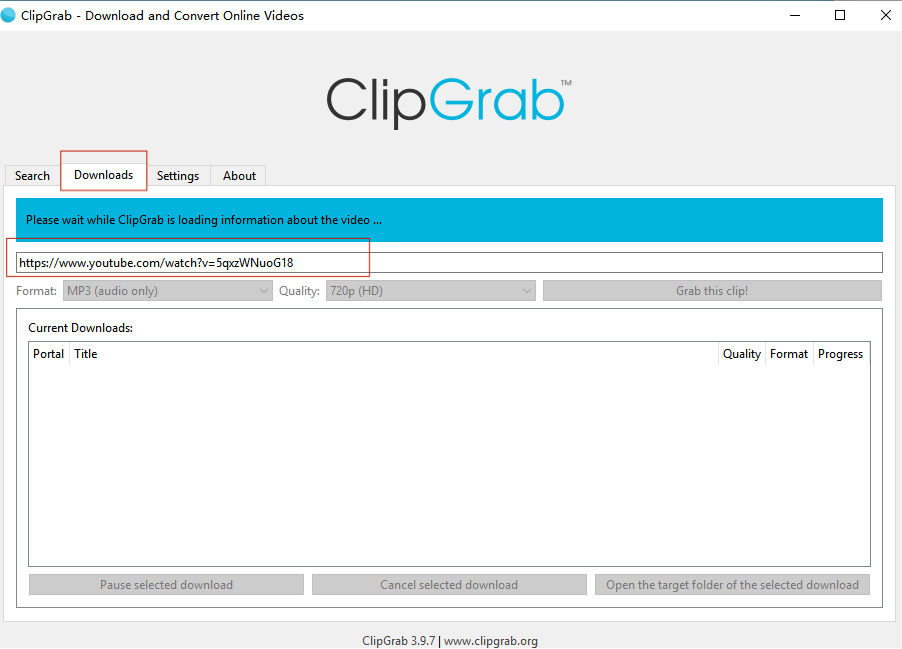 clipgrab convert youtube to mp3 step 1