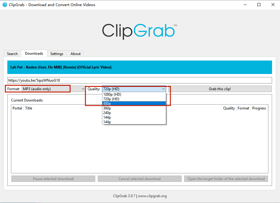 clipgrab convert youtube to mp3 step 2
