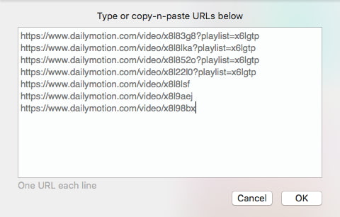 input multiple URLs to download Dailymotion videos to MP3 audios in batch