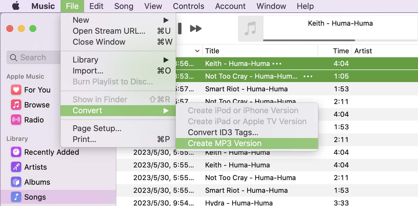 convert m4a to mp3 with music step 4