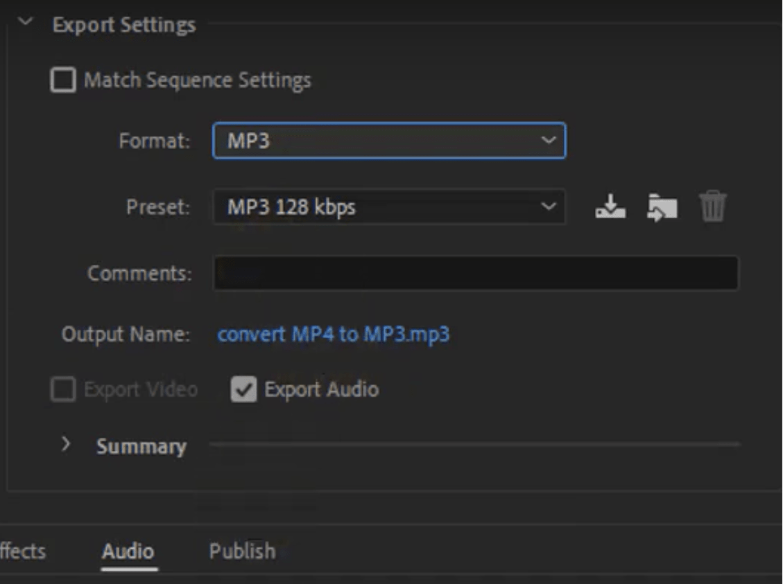 convert mp4 to mp3 in premiere pro step 2