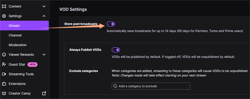enable VOD archiving