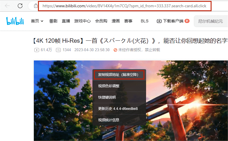 copy Bilibili video URL