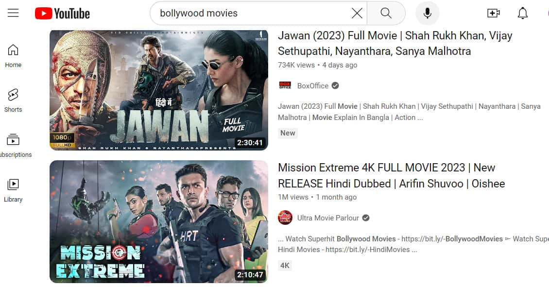 Youtube Bollywood movies