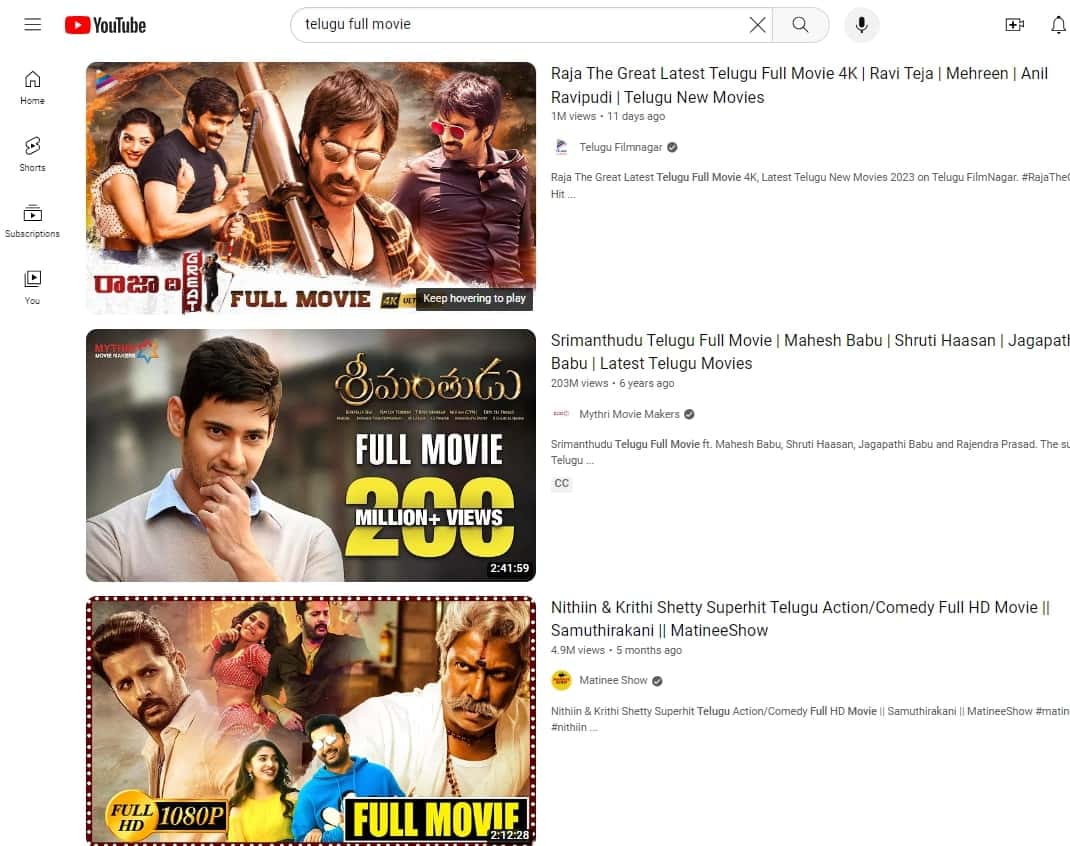 YouTube Telugu movies